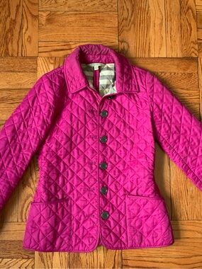 Burberry Brit Women’s Fuschia Pink Quilted Jacket Check Pattern Size X-Small
